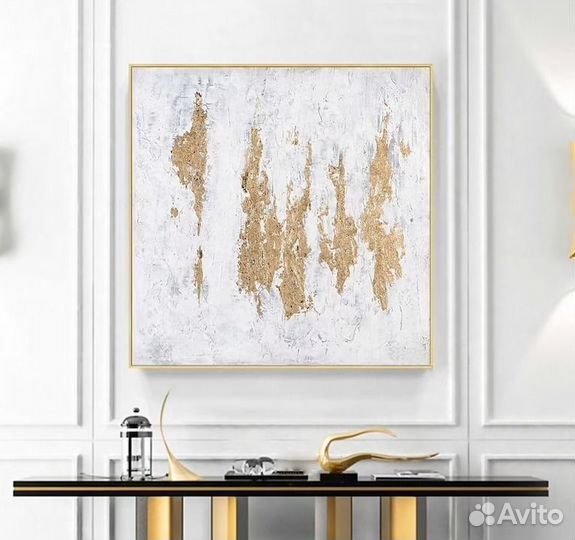 Текстурная картина с золотой поталью ручная работа