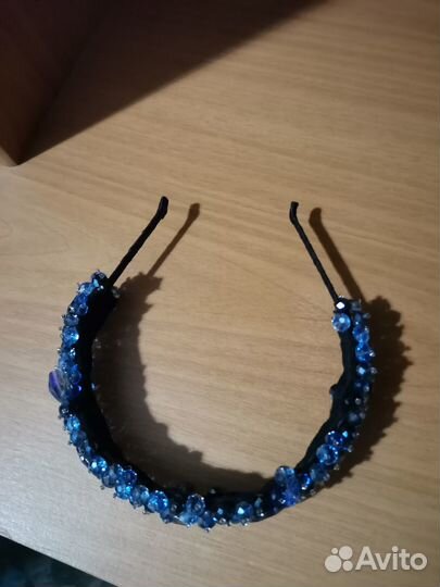 Ободок для волос ручной работы синий