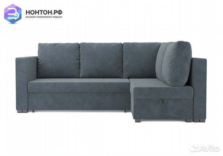 Угловой диван дельфин Мансберг велюр серо-синий