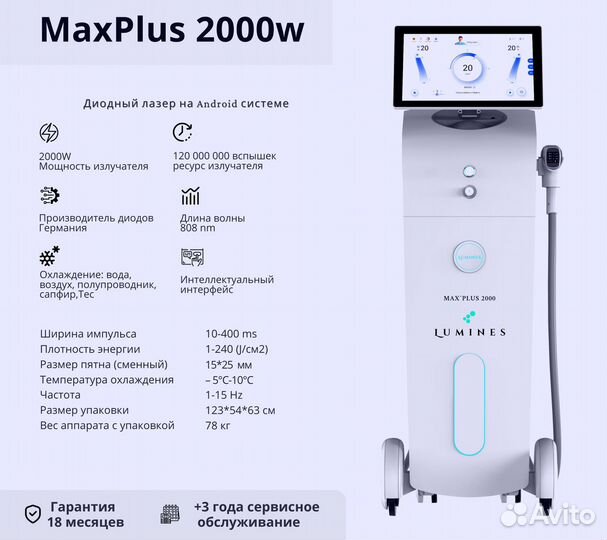 Диодный лазер для эпиляции люминес Max’Plus 2000в