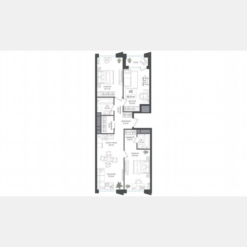 4-к. квартира, 87,5 м², 12/20 эт.