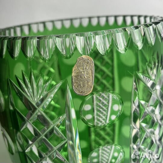 Ваза хрустальная зеленая СССР винтаж