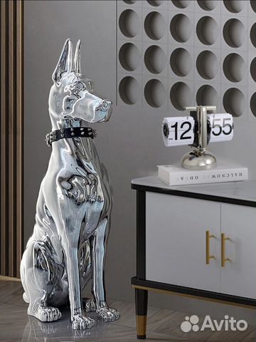 Статуя Доберман 75 см с гальваническим покрытием