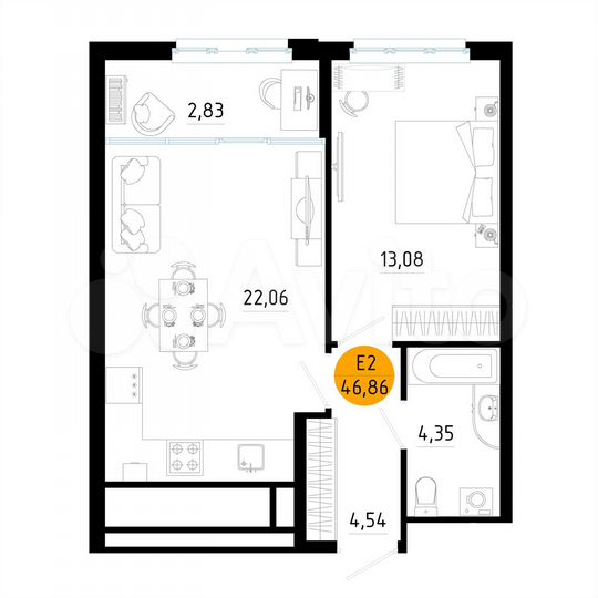 1-к. квартира, 46,9 м², 11/25 эт.