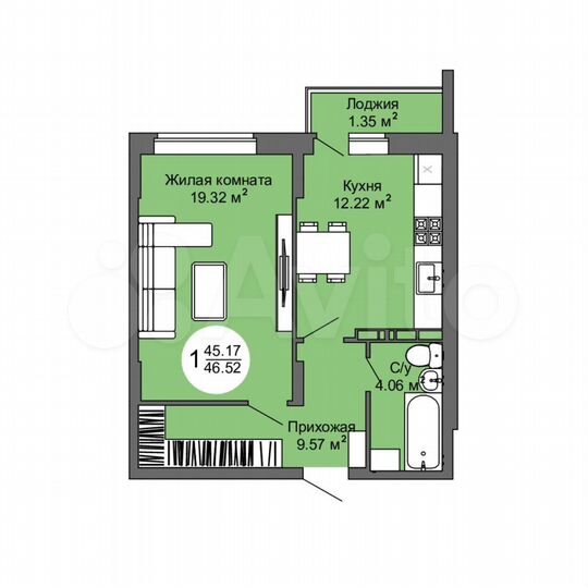 1-к. квартира, 46,5 м², 6/17 эт.