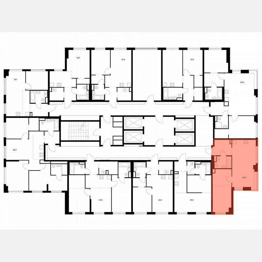 1-к. квартира, 45,4 м², 28/32 эт.
