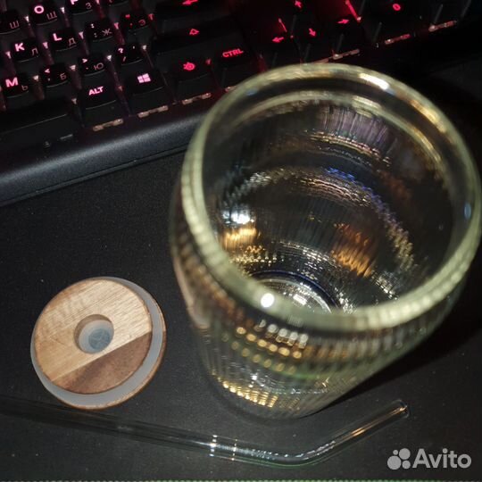 Стакан 400 мл стекло с трубочкой