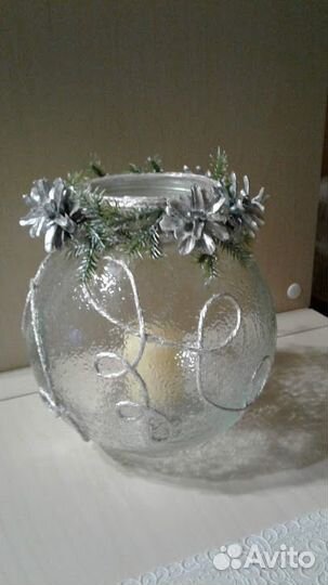 Подсвечники новогодние (стекло) ручная работа