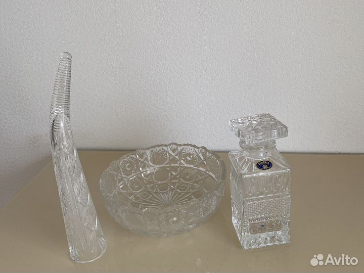 Штоф рог ваза фужеры хрусталь времен СССР