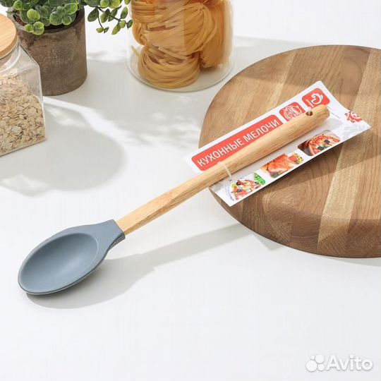 Ложка силиконовая гарнирная Доляна «Бамбук», 34 см