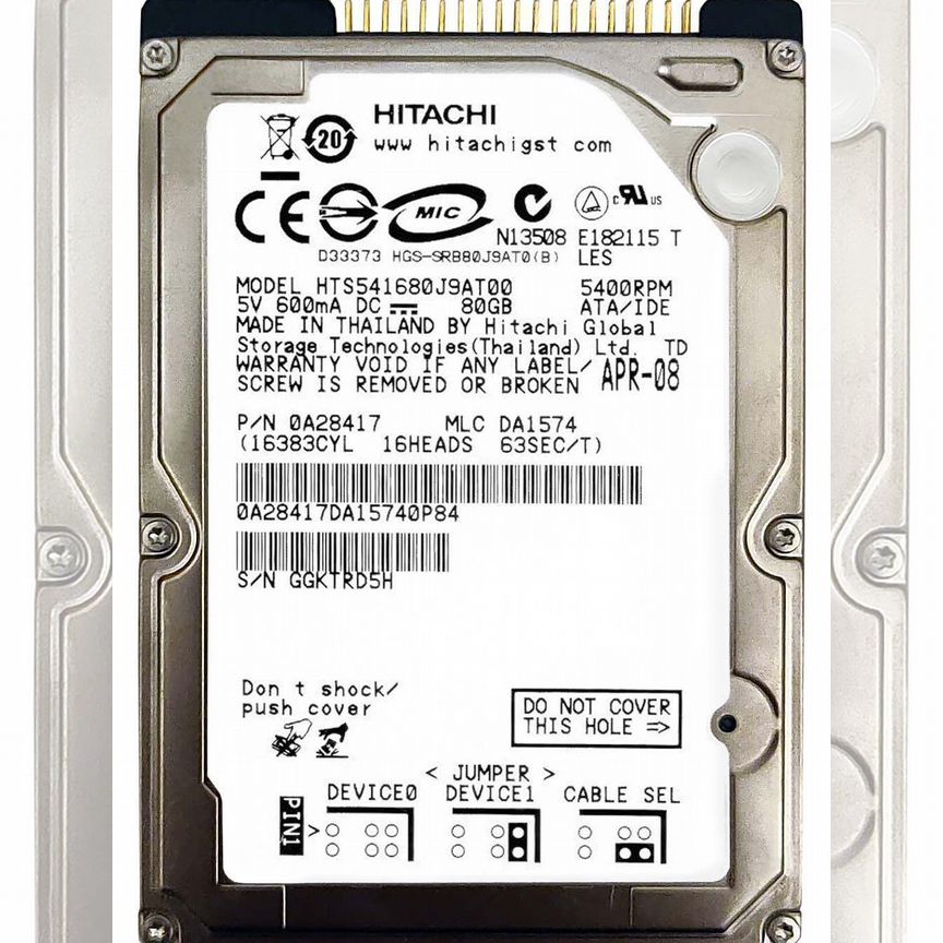 [HTS541680J9AT00] Жесткий Диск Hitachi 80gb 5400 Ide Hts541680j9at00