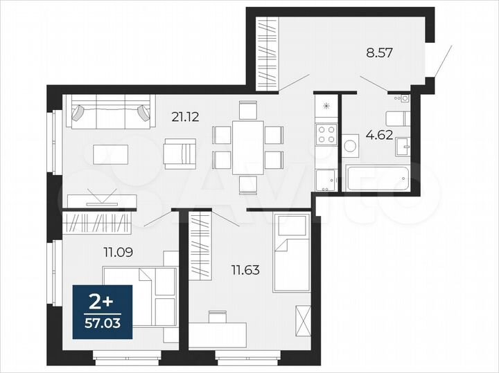 2-к. квартира, 57 м², 18/24 эт.