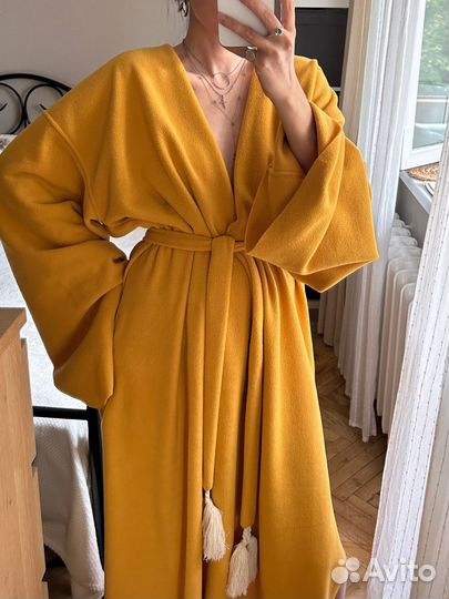 Кимоно, платье, кардиган, горчичный флис
