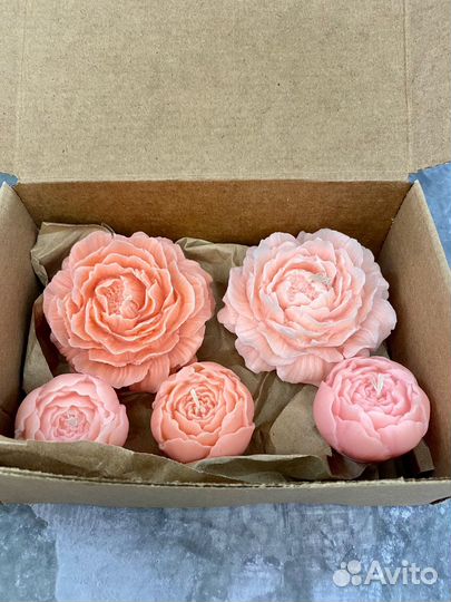 Набор свечей пионов (5шт.)