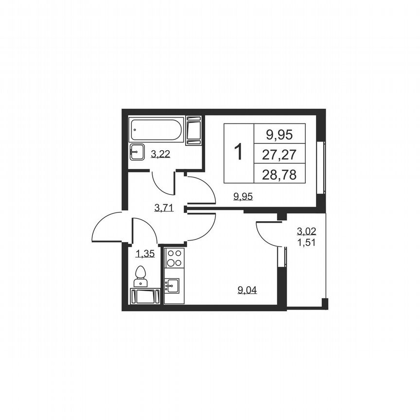 1-к. квартира, 28,8 м², 9/19 эт.