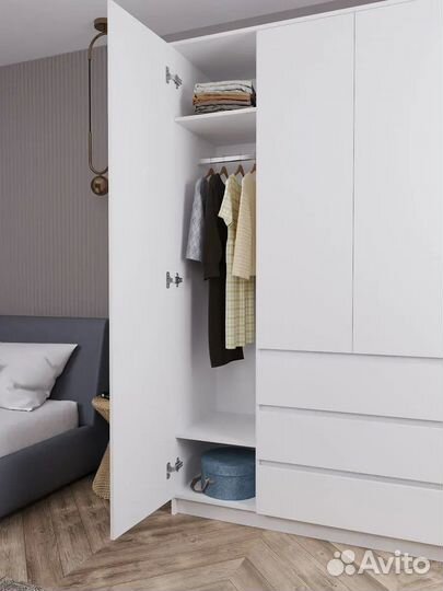 Шкаф для одежды 4 дверный с 3 ящиками белый