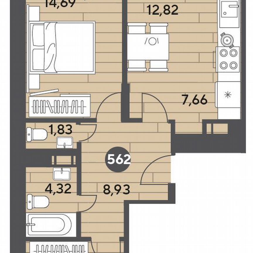 2-к. квартира, 64,3 м², 4/14 эт.