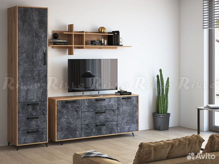 Гостиная модульная Пируэт-1 вотан/бетон темный 1,1