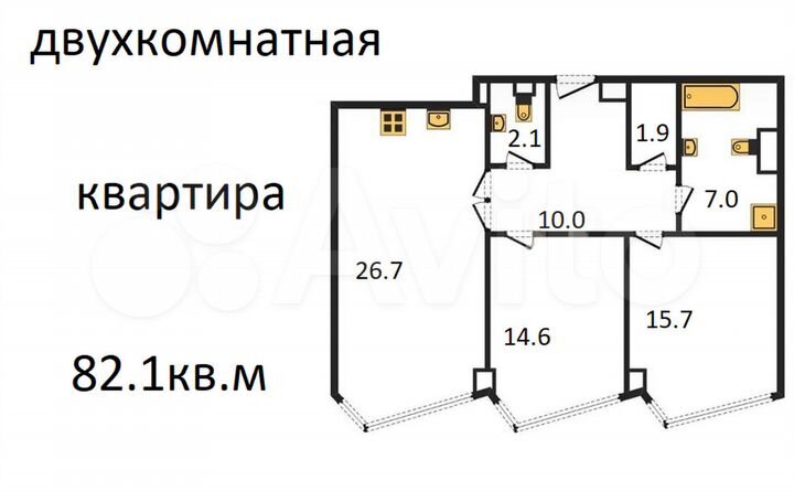 2-к. квартира, 82,1 м², 12/32 эт.