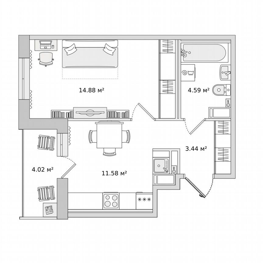 1-к. квартира, 34,5 м², 13/14 эт.