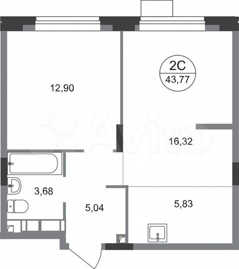 2-к. квартира, 43,8 м², 15/22 эт.