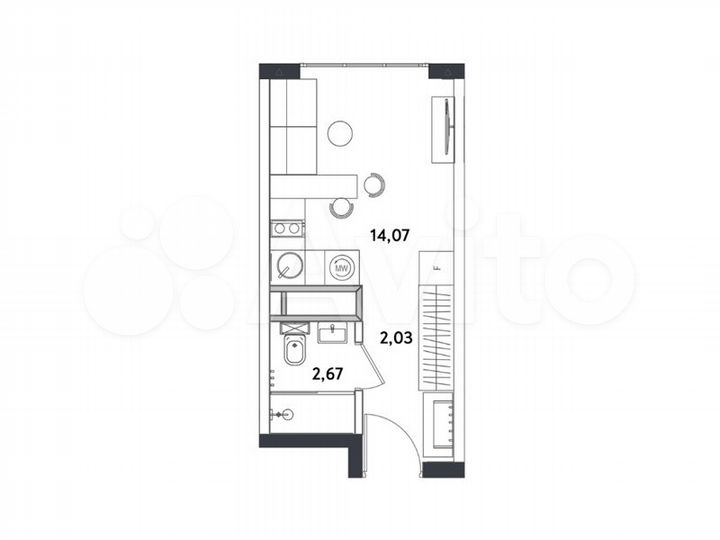1-к. апартаменты, 18,8 м², 22/24 эт.