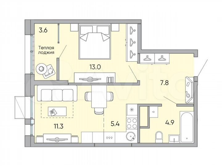 2-к. квартира, 46 м², 14/18 эт.