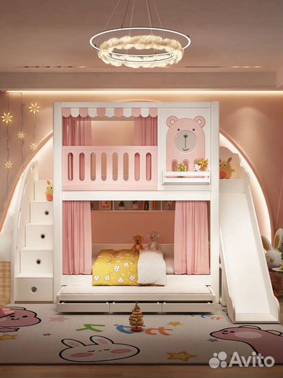 Детская двухъярусная кровать домик с горкой