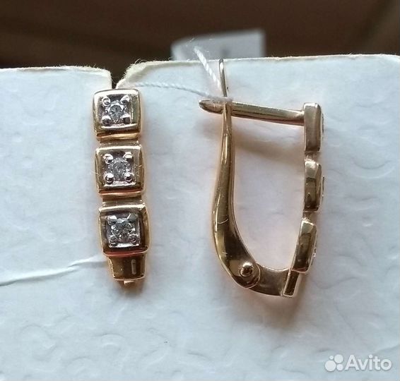 Золотые серьги с 6 брилл. 0,13ct Новые