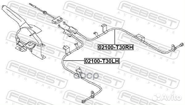 Трос стояночного тормоза лев 02100T30LH Febest