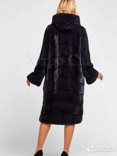 Шуба норковая поперечка с капюшоном