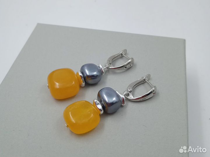 Серьги 4 см агат, майорка