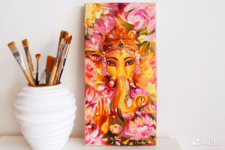 Картина маслом на холсте слон Ганеша