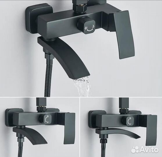 Черная душевая система 3 в 1 тропический душ