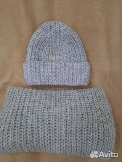 Комплект шапка и снуд женский зимний цвет серый