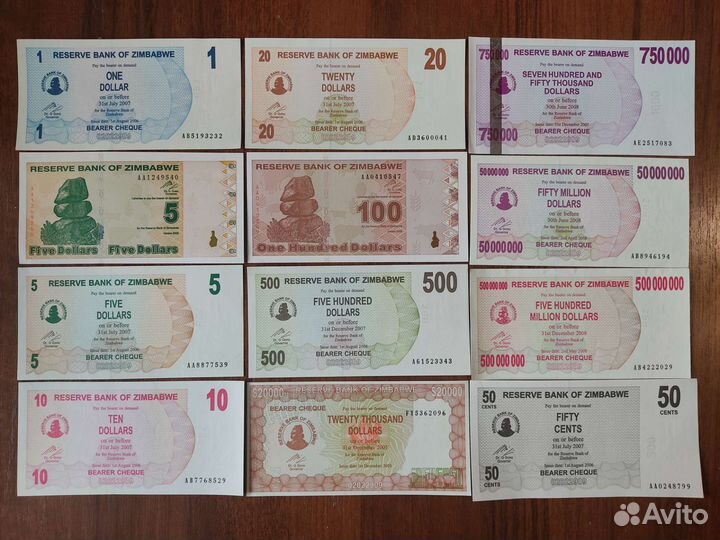 Банкноты Зимбабве,Индонезии,Гондураса,Сьерра-Леоне