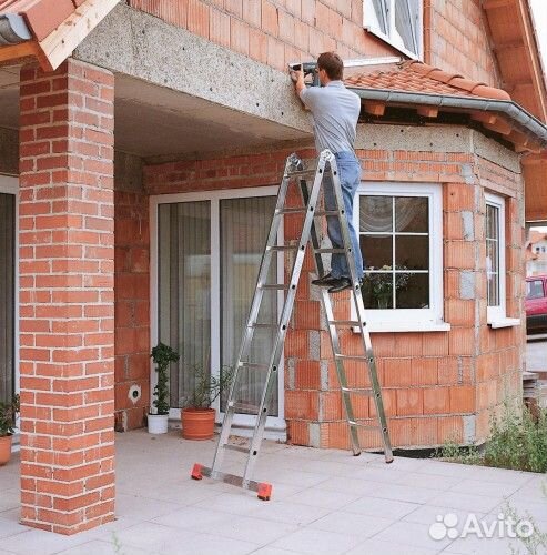 Лестница-трансформер krause monto trimatic 2х8 шарнирная, двухсекционная 129918