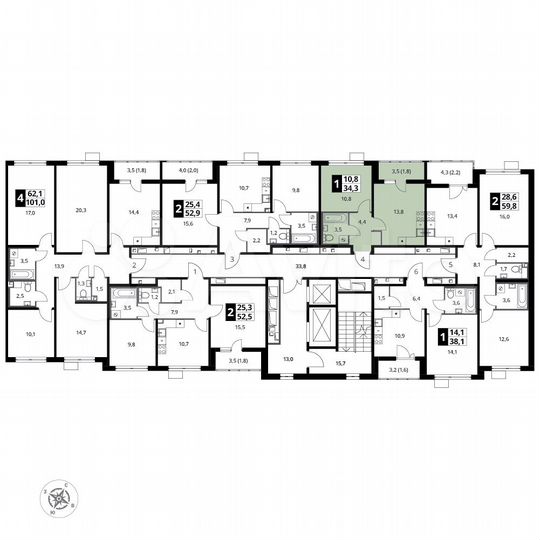 1-к. квартира, 34,3 м², 19/23 эт.