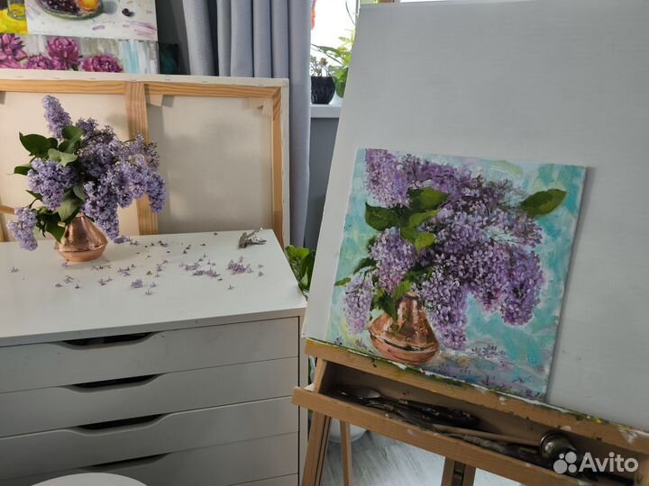 Картина маслом сирень 30*30 см