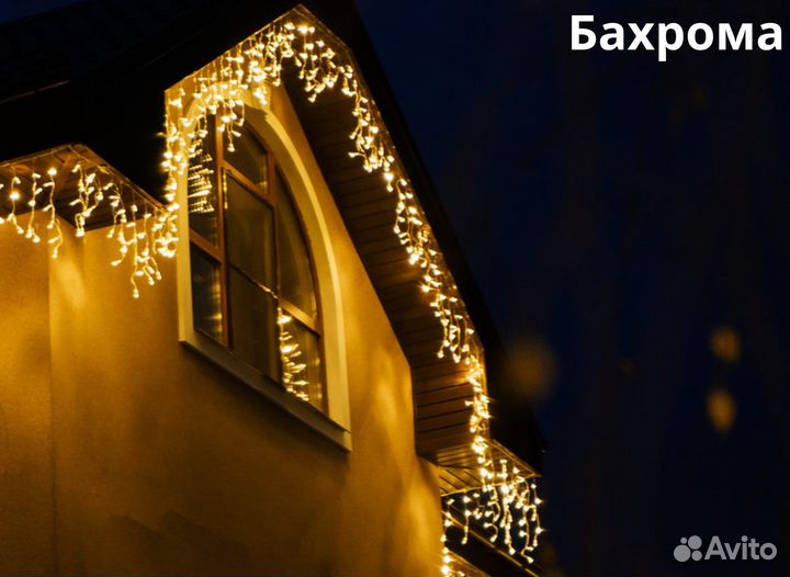 Украшение дома гирляндами, фасадное освещение