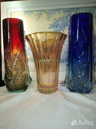 Вазы цветное гутное стекло, Чехия