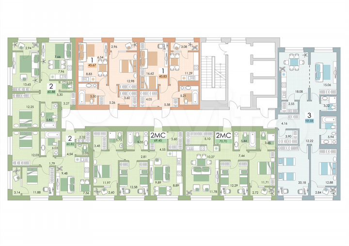 2-к. квартира, 60,9 м², 8/25 эт.