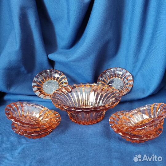 Вазочка и розетки Люкс Цветное стекло Винтаж