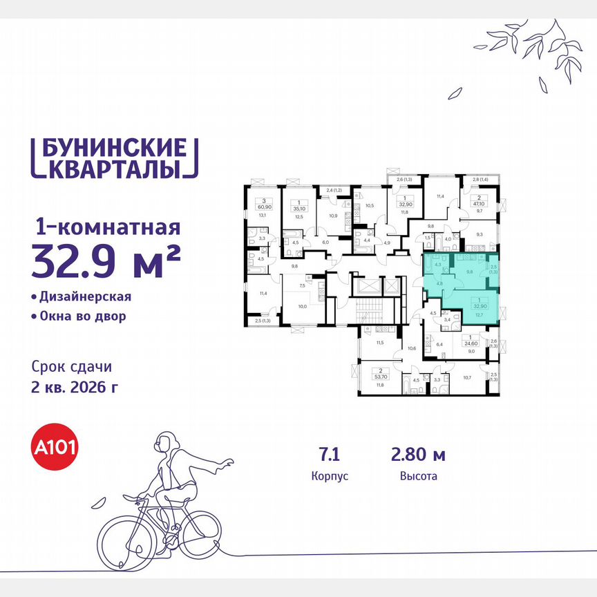 1-к. квартира, 32,9 м², 14/17 эт.