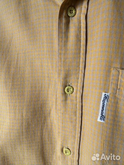 Желтая хлопковая рубашка в клетку, 48-50 р