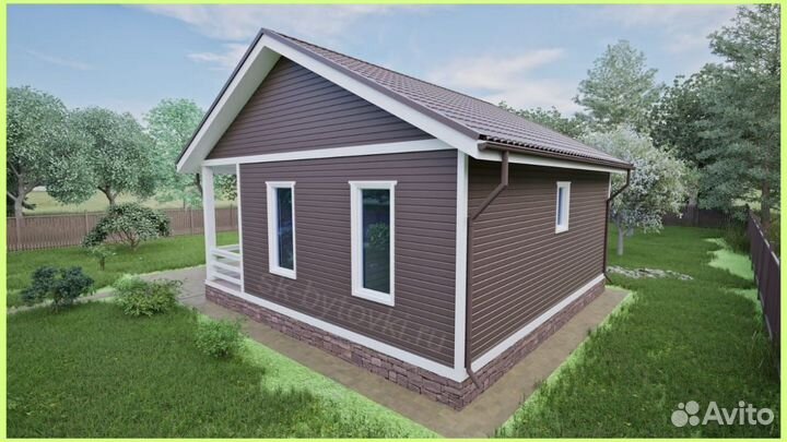 Каркасный дачный дом 8х8м с верандой