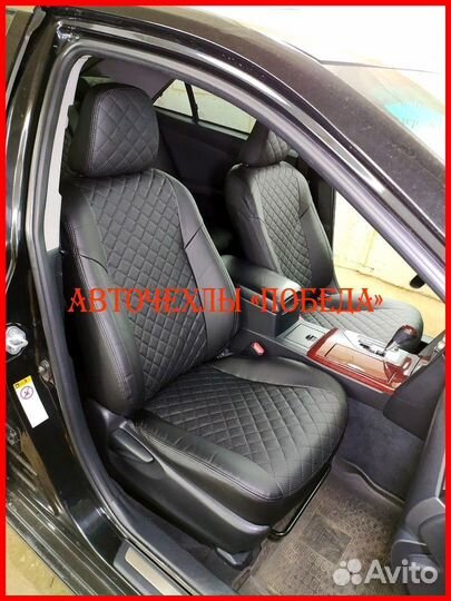 Чехлы Toyota Camry v50 из экокожи чёрные Ромб