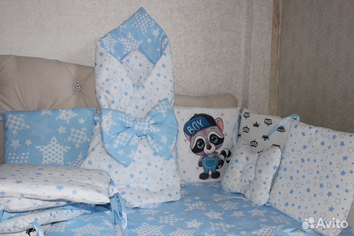 Новый комплект(одеяло-конверт, бортики, простынь)