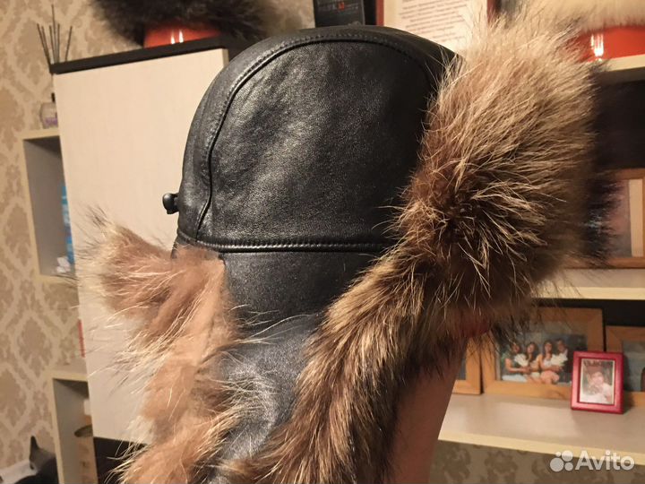 Шапка Мужская кожа,Натуральный Мех