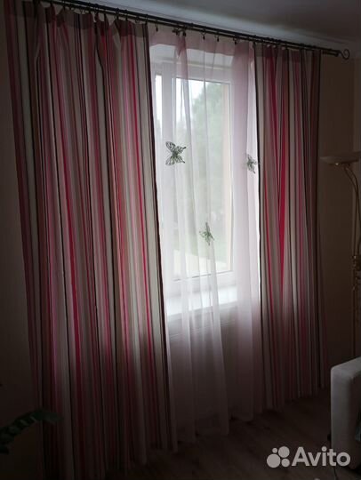 Шторы 2 шт и тюль розового цвета